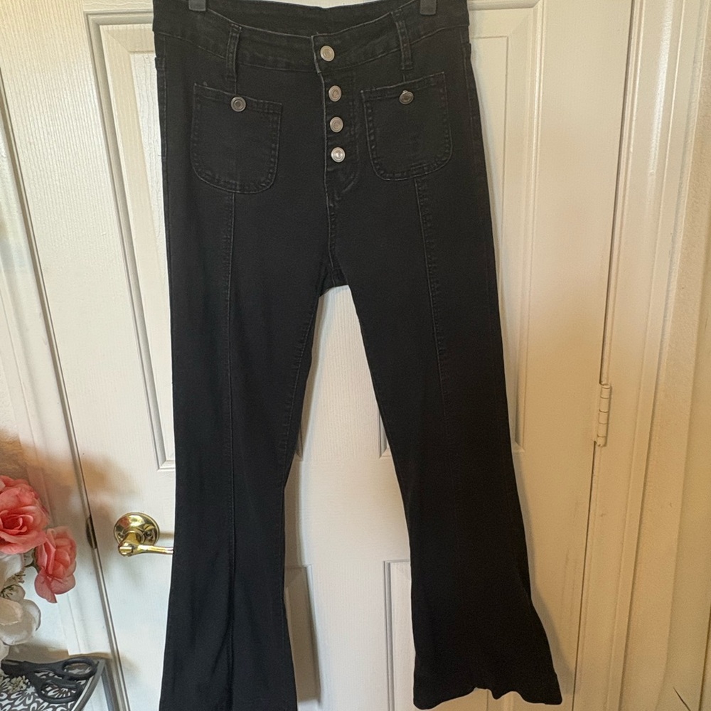 Black Flared Button-Up Pants